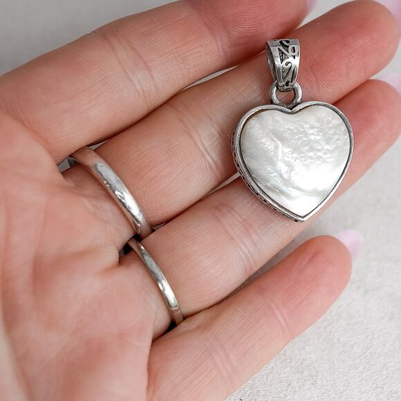 Sterling Silver 925 Abalone Shell Heart Pendant Vintage 9" Gift - Picture 1 of 6